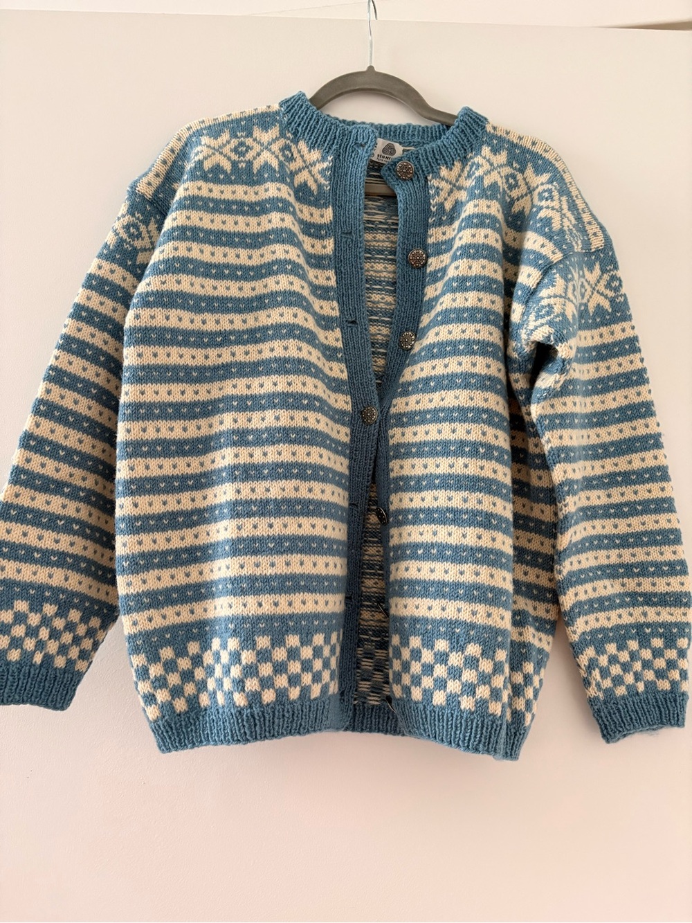 Blue and Cream Striped Nordic Wool Cardigan